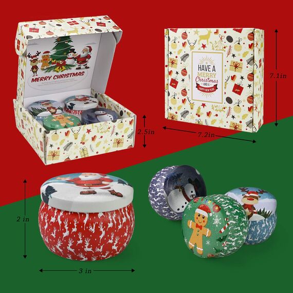 4 Stück Weihnachtsduftkerzen, Aromatherapie-Kerzen aus natürlichem Sojawachs, Geschenkset für Weihnachten, niedliche Deko-Kerzen, 5,65 oz Duftkerzen
