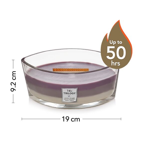 WoodWick ellipsenförmige Trilogy-Duftkerze mit knisterndem Docht | Amethyst Sky | Brenndauer bis zu 50 Stunden
