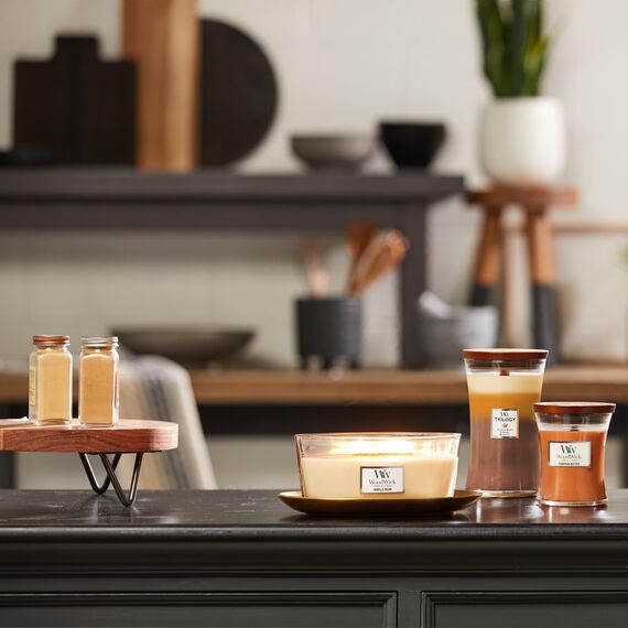 WoodWick Trilogy-Duftkerze im ellipsenförmigen Glas mit HearthWick-Docht, Café Sweets