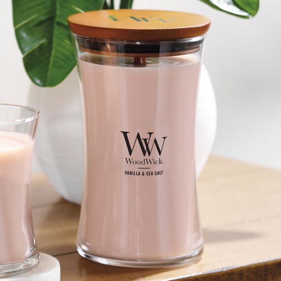 WoodWick Hourglass große Duftkerze mit PlusWick InnovationVanilla & Sea Salt