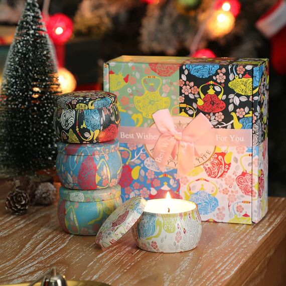 YMing Duftkerzen Geschenkset für Frauen, 4 * 5.65Oz Duftkerze Set Aroma Kerzen,NatürlichesSojawachs,Lavendel-,Gardenie-,Jasmin-,Vanilleduft,für Muttertag,Geburtstag, Weihnachtsgeschenke