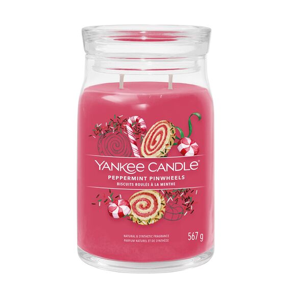 Yankee Candle Signature Duftkerze ; große Kerze mit langer Brenndauer „Peppermint Pinwheels“ ; Soja-Wachs-Mix