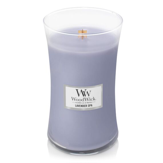 WoodWick Große Sanduhr-Duftkerze | Lavender Spa | mit knisterndem Docht | Brenndauer: bis zu 130 Stunden