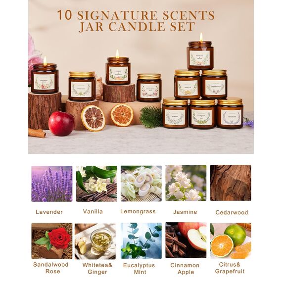 10 Stück Duftkerzen Geschenkset für Frauen, 10 Duft set Duftkerze im Glas,Sojawachs kerze geschenk 10 * 100g,250Std,Stressabbau Aromatherapie Set für Weihnachten Geburtstag Bad Spa Meditation