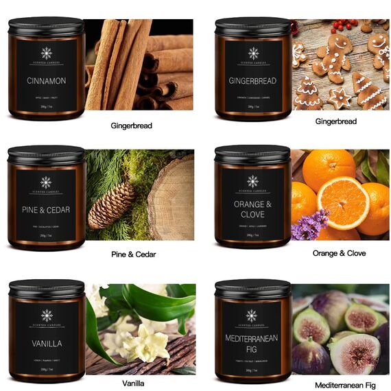 Duftkerze im Glas 6 Düft, Kerzen Geschenke für Männer Frauen 1200 g,6Pcs Duftkerzen Geschenkset,Natürliches Sojawachs Duftkerze Set für Valentinstag,Bad Spa Meditation,Geburtstagsgeschenk