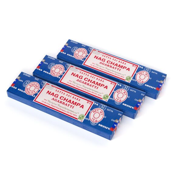 Satya Nag Champa Räucherstäbchen Räucherwerk Agarbatti Incense Sticks Handgerollt in Indien (3 Packungen je 15 Gramm)