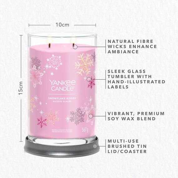 Yankee Candle Signature Duftkerze ; große Tumbler-Kerze mit langer Brenndauer „Snowflake Kisses“ ; Soja-Wachs-Mix ; Perfekte Geschenke für Frauen