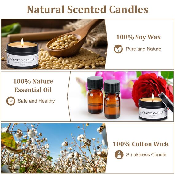 Duftkerzen Geschenkset für Frauen Männer, 6 Stück Duftkerzen im Glas, Natürliches Sojawachs Aromatherapie Duft Candle Set, Kleine Kerzen Geschenke für Weihnachten, Geburtstag, Valentinstag, Muttertag