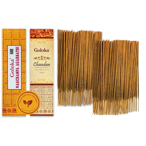Nag Champa Räucherstäbchen 100 g + Chandan 100 g – zwischen 70–90 Stäbchen von jedem Duft – Aromatherapie – Meditation – Yoga – Packaging Eco-Friendly