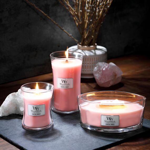 WoodWick Hourglass mittelgroße Duftkerze mit PlusWick InnovationCoastal Sunset