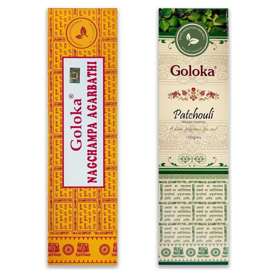 Nag Champa Räucherstäbchen 100 g + Patchouli 100 g – zwischen 70–90 Stäbchen von jedem Duft – Aromatherapie – Meditation – Yoga – Packaging Eco-Friendly