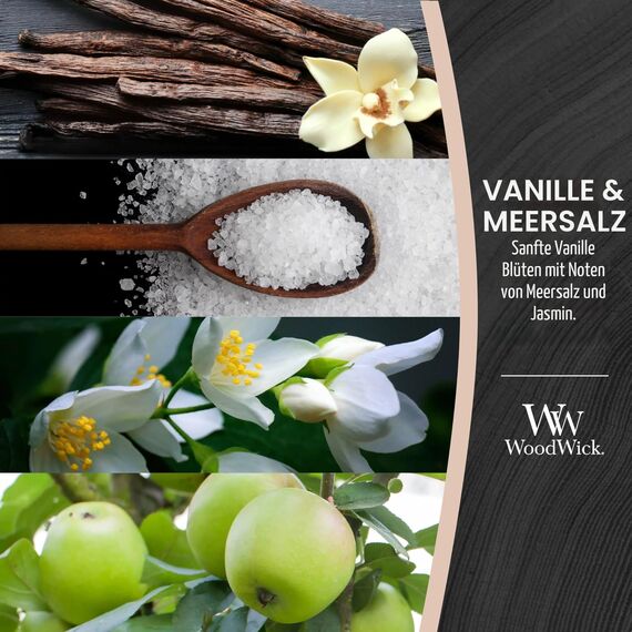 WoodWick Hourglass mittelgroße Duftkerze mit PlusWick InnovationVanilla & Sea Salt