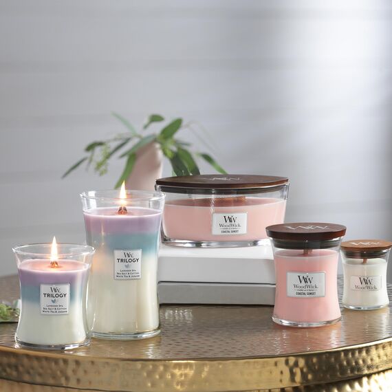 WoodWick Hourglass mittelgroße Duftkerze mit PlusWick InnovationCoastal Sunset