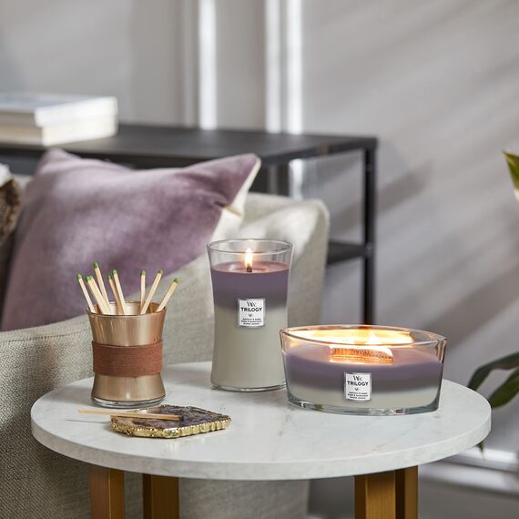 WoodWick ellipsenförmige Trilogy-Duftkerze mit knisterndem Docht | Amethyst Sky | Brenndauer bis zu 50 Stunden