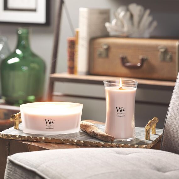 WoodWick Hourglass große Duftkerze mit PlusWick InnovationVanilla & Sea Salt