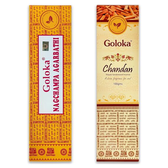 Nag Champa Räucherstäbchen 100 g + Chandan 100 g – zwischen 70–90 Stäbchen von jedem Duft – Aromatherapie – Meditation – Yoga – Packaging Eco-Friendly