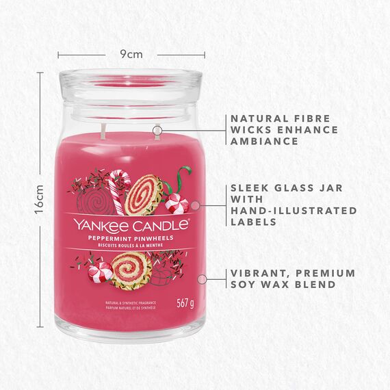 Yankee Candle Signature Duftkerze ; große Kerze mit langer Brenndauer „Peppermint Pinwheels“ ; Soja-Wachs-Mix
