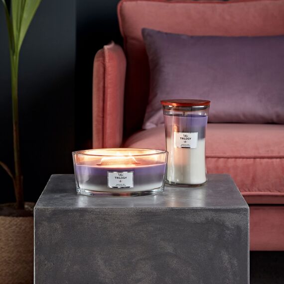 WoodWick ellipsenförmige Trilogy-Duftkerze mit knisterndem Docht | Amethyst Sky | Brenndauer bis zu 50 Stunden