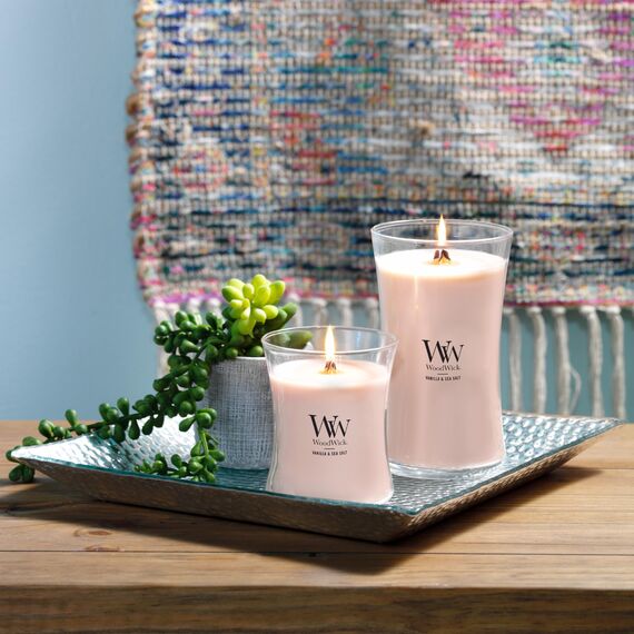 WoodWick Hourglass große Duftkerze mit PlusWick InnovationVanilla & Sea Salt