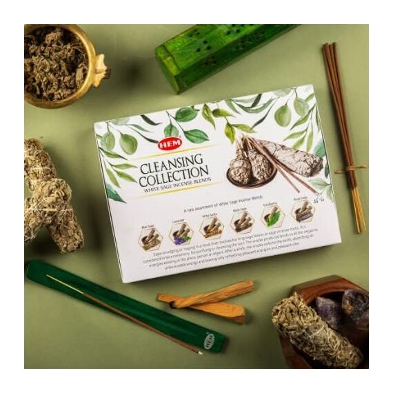 Hem Cleansing Collection White Sage: Blue Sage, Lavender, Holy Grass, Black Sage, Eucalyptus, Royal Sage - Includes Stick Stand