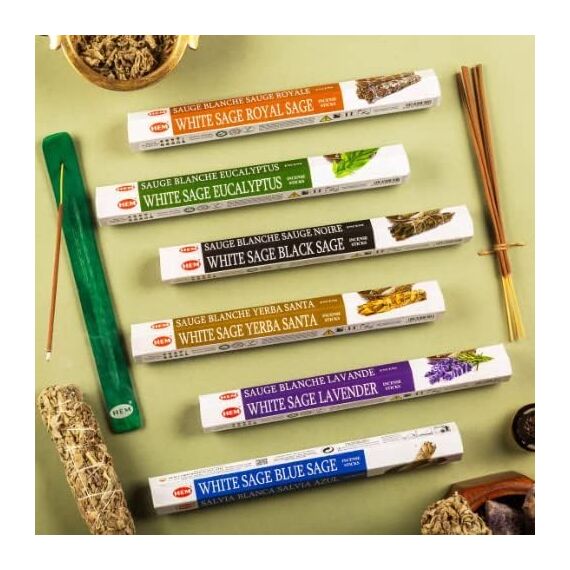 Hem Cleansing Collection White Sage: Blue Sage, Lavender, Holy Grass, Black Sage, Eucalyptus, Royal Sage - Includes Stick Stand