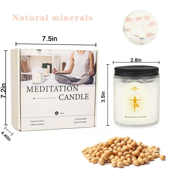 Kristallsteine Duftkerzen für Zuhause Natürliche Sojawachs Kerzen mit 4 Aromen (Kokos, Zitrone, Flieder, Eukalyptus) Rauchfrei + 45-50h Brenndauer im Geschenkset Geschenke für Frauen