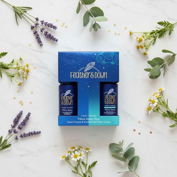 Feather & Down Kopfkissenspray-Duo-Geschenkset (50ml Kopfkissenspray Sweet Dream & 50ml Kopfkissenspray Breathe Well) – Die perfekte Kombination für eine erholsame Nachtruhe. Ohne Tierversuche. Vegan.