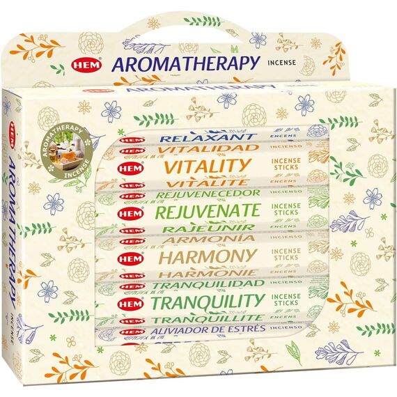 Hem Aromatherapy Geschenkbox, 6 Düfte: Harmonie, Stressabbau, Entspannung, Verjüngend, inspirierend und Vitalität – Räucherstäbchen-Sortiment für Aromatherapie, Meditation, Yoga