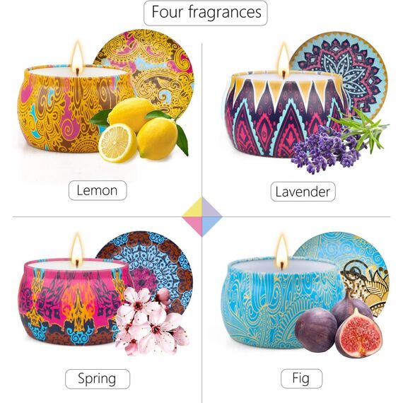 Yinuo Candle Geschenke für Frauen, Duftkerzen Geschenkset für Frauen, 4 * 5,56 Oz Sojawachs Aromatherapie Kerzen für Muttertag,Weihnachten,Geburtstag, Valentinstag, Bad, Yoga