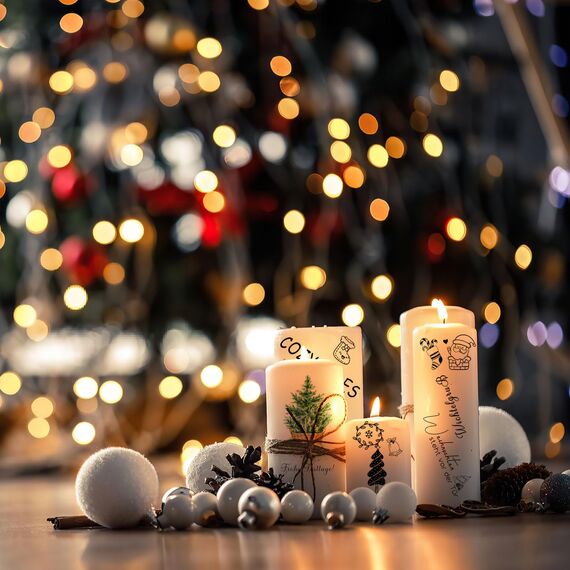 ALLAVA 2 Stück Kerzentattoos Weihnachten, Kerzen Tattoos A4, Wasserschiebefolie Rub on Sticker Weihnachten, Kerzensticker Kerzenfolie für Kerzen oder Keramik Bogen DIY Stickerbogen (Weihnachten A)