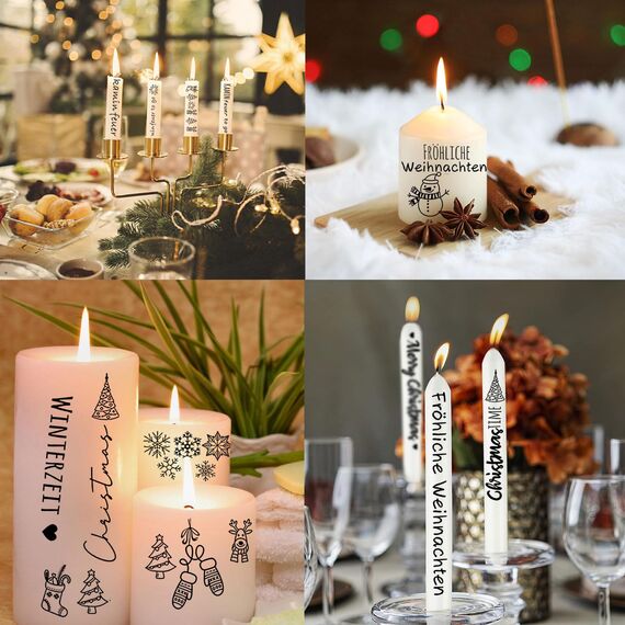 ALLAVA 6 Stück Kerzentattoos Weihnachten(200+ Muster), Wasserschiebefolie Kerzen, Kerzensticker Kerzenfolie für Kerze Tasse DIY Geschenk, Kerzen Dekorieren, Kerzensprüche