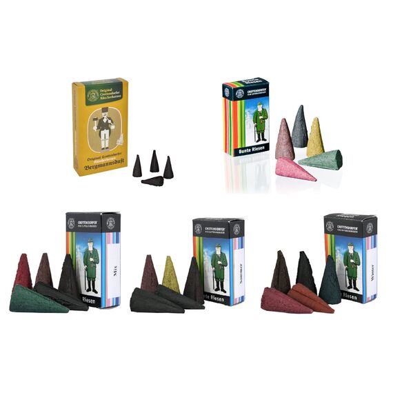 Original Crottendorfer - Riesen Räucherkerzen Set - Düfte: Bergmannsduft, Bunte Mix, Sommer, Winter - 25 Stück - Größe: XL - Made in Germany