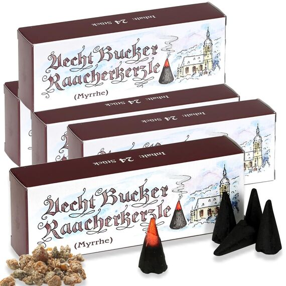 Bockauer Räucherkerzen Erzgebirgische Aecht Bucker Raacherkerzle - Echt, Räucherduft:5 Packs Myrrhe