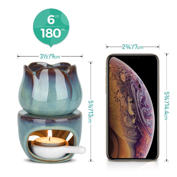 ComSaf Duftlampe für ätherische Öle, mit Teelichtlöffel, Abnehmbarer Aromatherapie-Brenner aus Blauer Keramik, Aroma-Öl-Kerzendiffusor, Duftwachstörtchen für Zuhause, Schlafzimmer, Dekoration