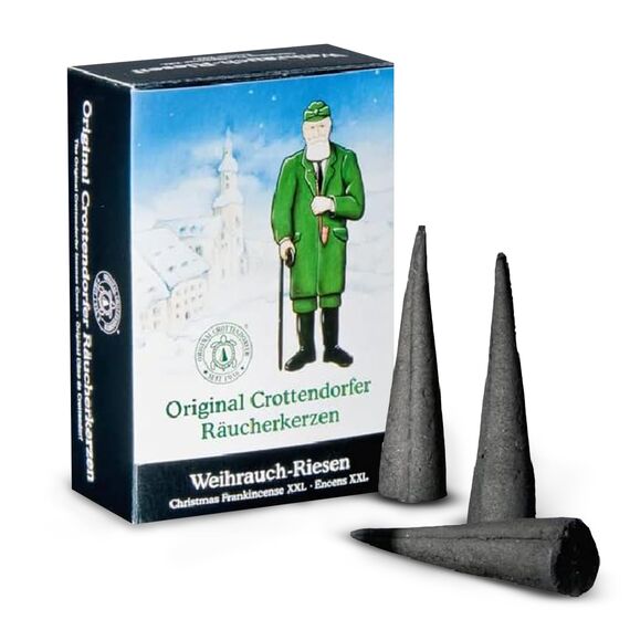Crottendorfer Räucherkerzen Weihrauch-Riesen XXL (1 x 20 Stück) – Kräftiger Weihrauch vermischt mit Einer exquisiten Vanillenote – Höhe 7,8cm, Ø 2cm – 45 Min. Brenndauer pro Räucherkegel