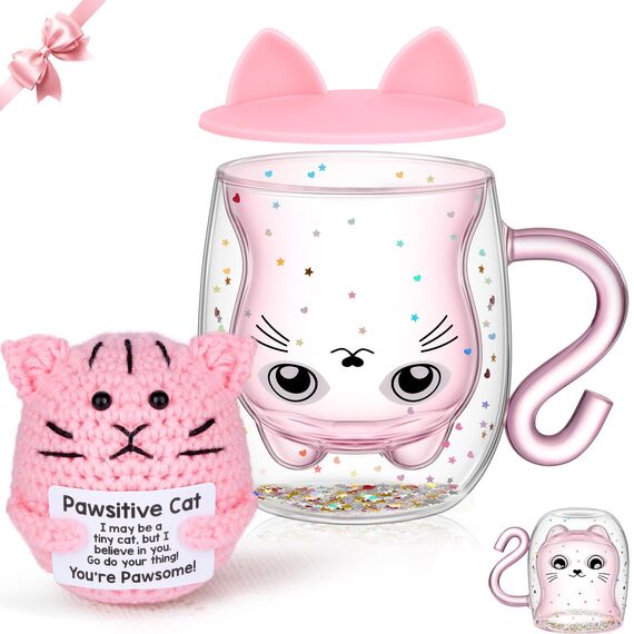 JORTINE Geburtstagsgeschenk für Frauen, Geschenke für Frauen mit Katzentasse, Geschenk Freundin Geburtstag Valentinstag, Positive Katze Geschenke für Frau Kinder Mama, Geschenk für Katzenliebhaber