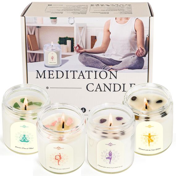 Kristallsteine Duftkerzen für Zuhause Natürliche Sojawachs Kerzen mit 4 Aromen (Kokos, Zitrone, Flieder, Eukalyptus) Rauchfrei + 45-50h Brenndauer im Geschenkset Geschenke für Frauen