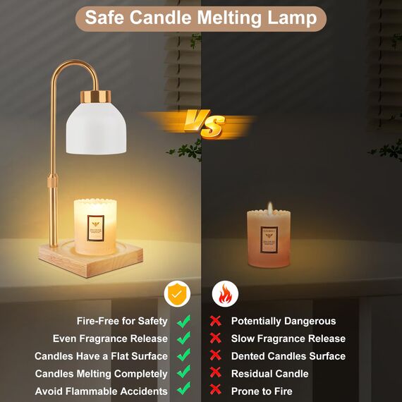 T-SUN Kerzenwärmer Lampe, Candle Warmer Lamp, Duftlampe Wachswärmer mit Timer, Dimmbare Elektrischer Kerzenwärmer Lampe, Höhenverstellbar Kerzenwärmer für Yoga, Zuhause, Schlafzimmer, Dekoration(Weiß)