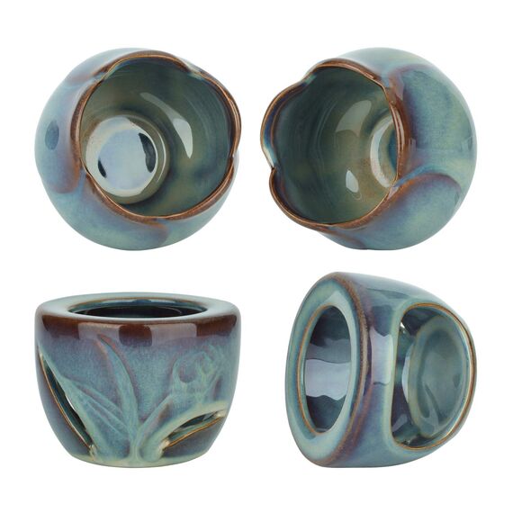 ComSaf Duftlampe für ätherische Öle, mit Teelichtlöffel, Abnehmbarer Aromatherapie-Brenner aus Blauer Keramik, Aroma-Öl-Kerzendiffusor, Duftwachstörtchen für Zuhause, Schlafzimmer, Dekoration