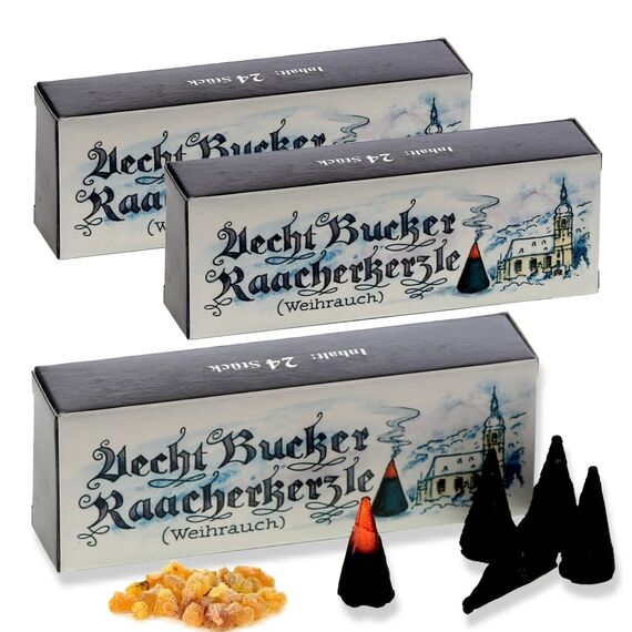 Bockauer Räucherkerzen Erzgebirgische Aecht Bucker Raacherkerzle - Echt, Räucherduft:3 Packs Weihrauch