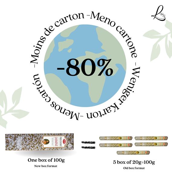 Hem Jasmine Räucherstäbchen - 1 Packung mit 100 g (80-90 Stäbchen) - Aromatherapie - Meditation - Yoga - Umweltfreundliche Verpackung