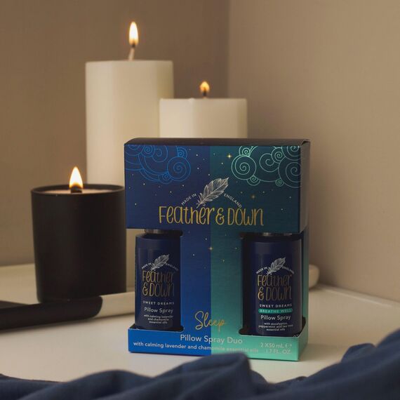 Feather & Down Kopfkissenspray-Duo-Geschenkset (50ml Kopfkissenspray Sweet Dream & 50ml Kopfkissenspray Breathe Well) – Die perfekte Kombination für eine erholsame Nachtruhe. Ohne Tierversuche. Vegan.
