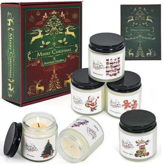 Weihnachtskerzen aus Glas für Frauen,6 Pack Duftkerzen Set,Natürliches Sojawachs,Aromatherapie-Kerzen zum Geburtstag, Kerzen im Weihnachten für Frauen,Männer,Freundinnen,Kollegen