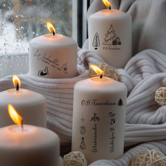 ALLAVA 2 Stück Kerzentattoos Weihnachten, Kerzen Tattoos A4, Wasserschiebefolie Rub on Sticker Weihnachten, Kerzensticker Kerzenfolie für Kerzen oder Keramik Bogen DIY Stickerbogen (Weihnachten A)