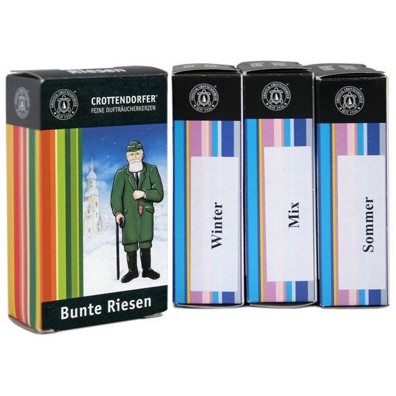 Original Crottendorfer Räucherkerzen - Riesen 5 Stück - Größe XL - 4er Set mit Bunte Mischung, Mix, Sommer- und Winteredition - Made in Germany