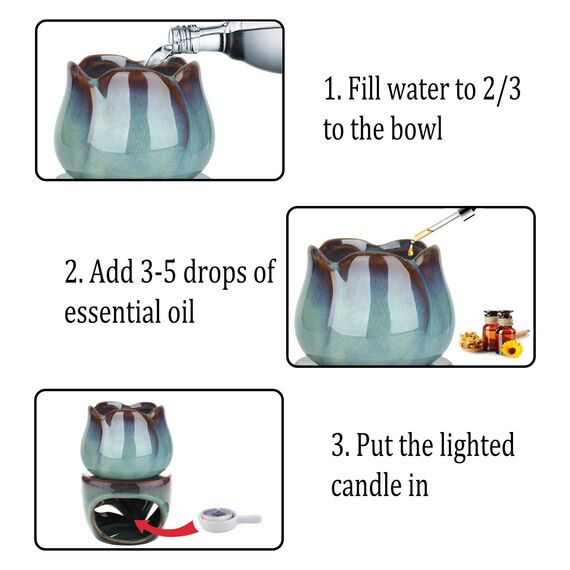 ComSaf Duftlampe für ätherische Öle, mit Teelichtlöffel, Abnehmbarer Aromatherapie-Brenner aus Blauer Keramik, Aroma-Öl-Kerzendiffusor, Duftwachstörtchen für Zuhause, Schlafzimmer, Dekoration