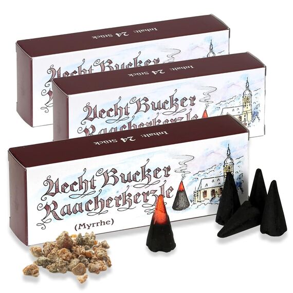 Bockauer Räucherkerzen Erzgebirgische Aecht Bucker Raacherkerzle - Echt, Räucherduft:3 Packs Myrrhe