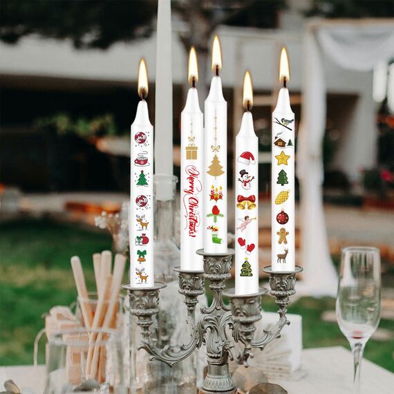 ALLAVA 6 Stück Kerzentattoos Weihnachten(200+ Muster), Wasserschiebefolie Kerzen, Kerzensticker Kerzenfolie für Kerze Tasse DIY Geschenk, Kerzen Dekorieren, Kerzensprüche