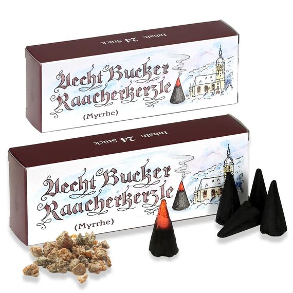 Bockauer Räucherkerzen Erzgebirgische Aecht Bucker Raacherkerzle - Echt, Räucherduft:2 Packs Myrrhe