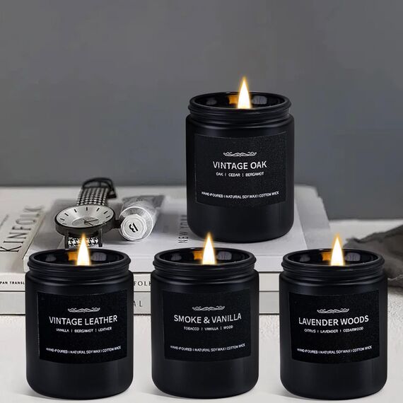 Duftkerzen für Männer, Duftkerzenset Sojawachskerzen für Zuhause Ihn, 4er Pack Herrenduftkerzen Vatertagsgeschenke Geschenke für Männer Düfte von Leder/Eiche/Lavendelholz/Rauchige Vanille